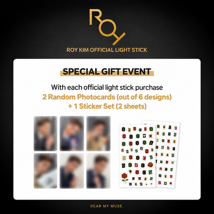 ROY KIM - Official Light Stick + 2 Photocards + Sticker Set